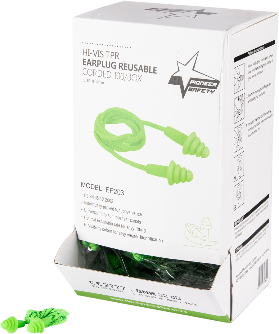 Tri Flange Reusable Corded Silicone Earplug - Box of 100