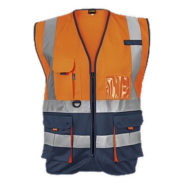 Hi-Viz Reflective Two-Tone Orange/Navy with ID Pouch-reflective safety vest