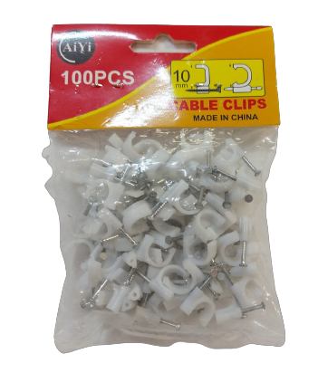 10mm Round Cable Clip - 100 Pieces