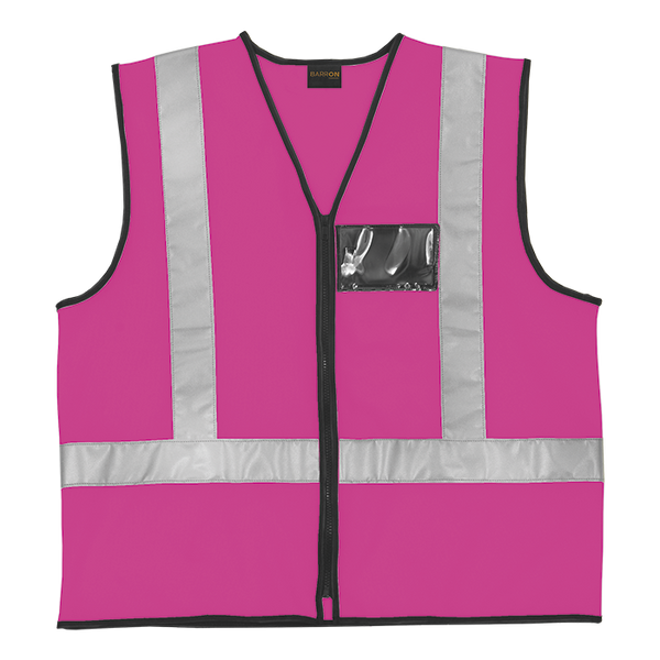 Hi-Viz Reflective Safety Vest c/w Zip & ID Pouch - Pink