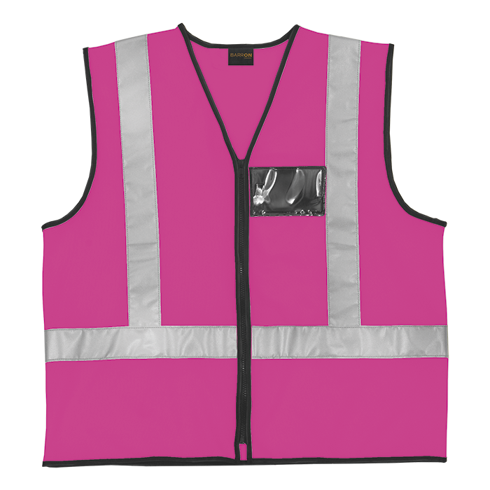 Hi-Viz Reflective Safety Vest c/w Zip & ID Pouch - Pink