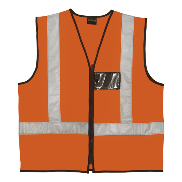 Hi-Viz Premium Reflective Safety Vest c/w Zip & ID Pouch - Orange