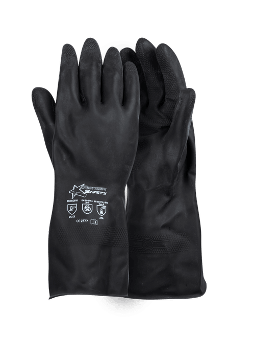 Flock-Lined Black Rubber Gloves-Hand Protection