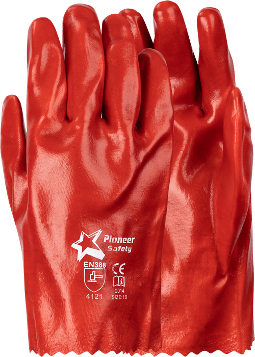 Red PVC Safety Gloves - Open Cuff - Terry Palm - Wrist