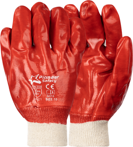 Red PVC Safety Gloves/Knit Wrist Smooth Palm-hand protection