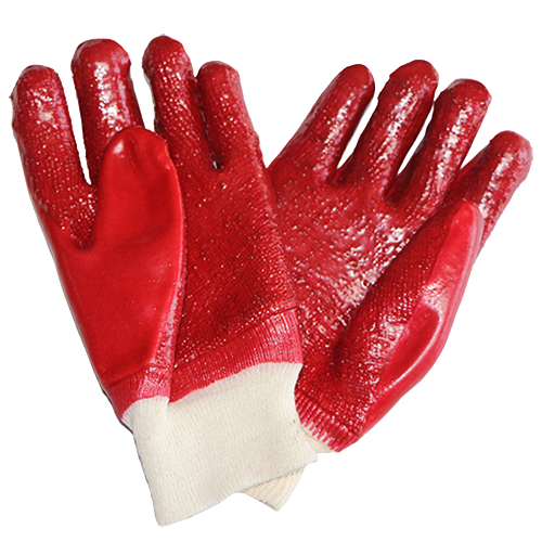 Red PVC Safety Gloves-Knit Wrist-Terry Palm-hand protection-ppe equipment