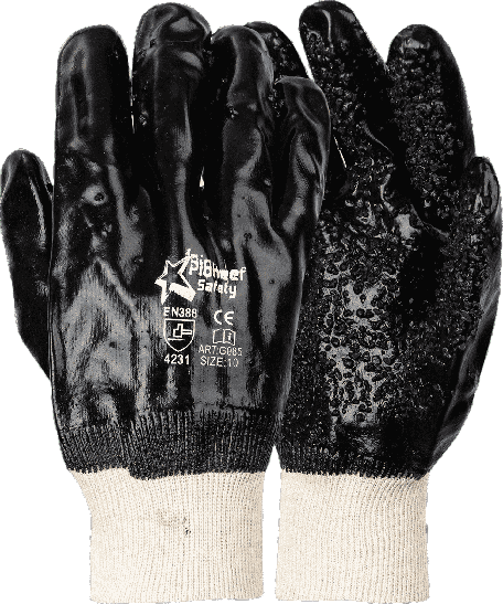 Black Chipped-Palm PVC Knit Wrist Safety Glove-PPE Gloves