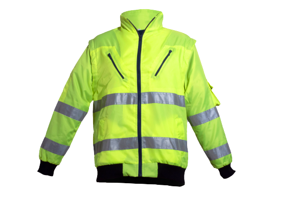 Premium Hi Viz Reflective Bunny Bomber Jacket c w Zip Off Sleeves S Navy