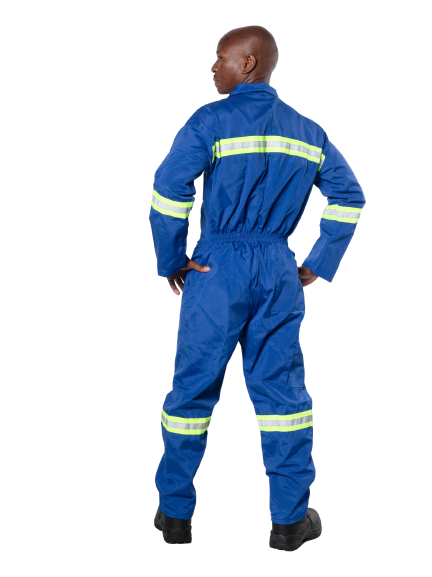 classic 80/20 polycotton 1-piece boilersuit royal blue with reflective tape-technical workwear