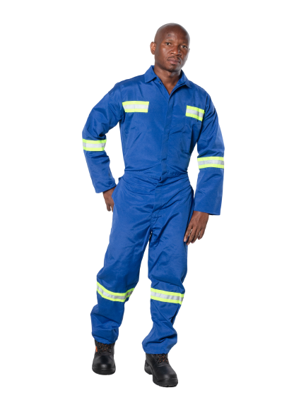 classic 80/20 polycotton 1-piece boilersuit royal blue with reflective tape-technical workwear
