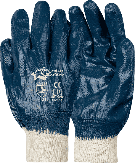 Blue Nitrile - Fully Dipped Glove - Knit Wrist-Hand Protection