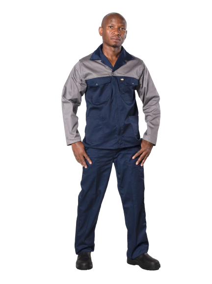 premium 65/35 polycotton navy/grey two tone conti suit-workwear